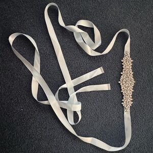 Women’s rhinestone blue ribbon belt tie wedding prom dress accessory